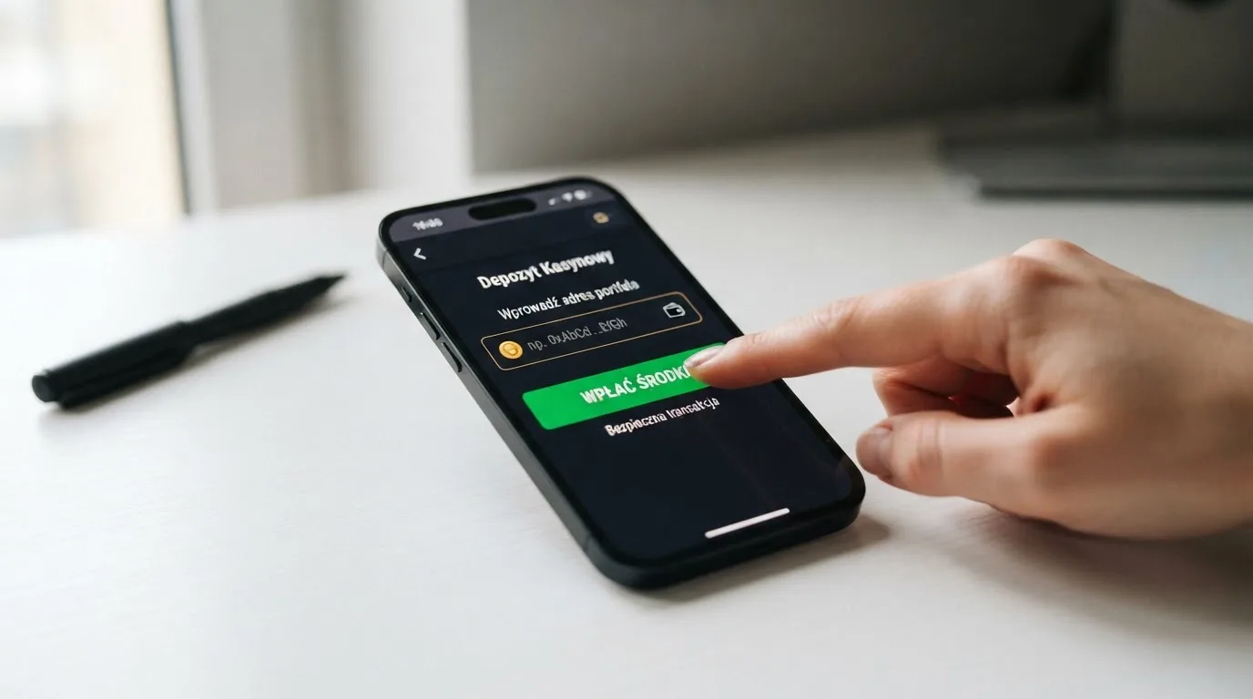 Zbliżenie na formularz wpłaty w kasynie online z polem na adres portfela kryptowalutowego BNB Smart Chain.